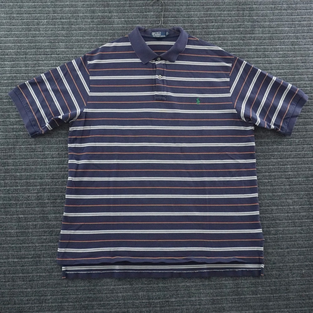 Polo Ralph Lauren Polo Shirt Mens 2XLT Navy Blue Striped Short Sleeve Tall